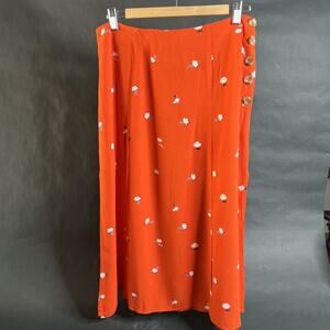 O’Neil Familia Midi Skirt • Medium • Orange Floral Pull‑On • Beach Cover‑Up